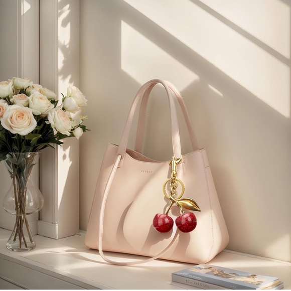 Cherry Bag Charm / Keychain with Gold Accents - Picture 3 of 5